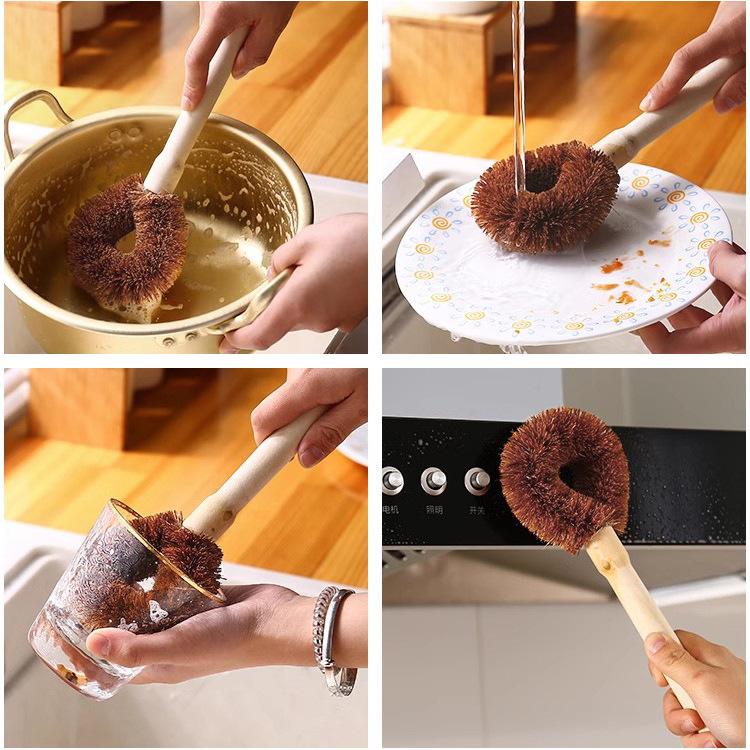 Щетка для мытья посуды из кокоса с деревянной ручкой Щетка для мытья посуды Щетка для мытья посуды с длинной ручкой Щетка для мытья посуды