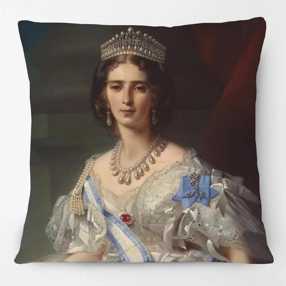 Oil Painting Queen Victoria Cushion Covers European Vintage Style Woman Lady Duchess In Court Dress Art Pillow Case