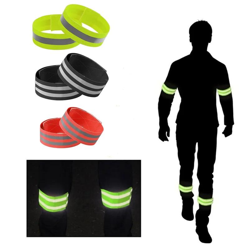 High Reflective Bands Elastic Armband Wristband Ankle Straps 2/4Pcs Safety Reflector Tape Motorcycle Clothing For Night Biking