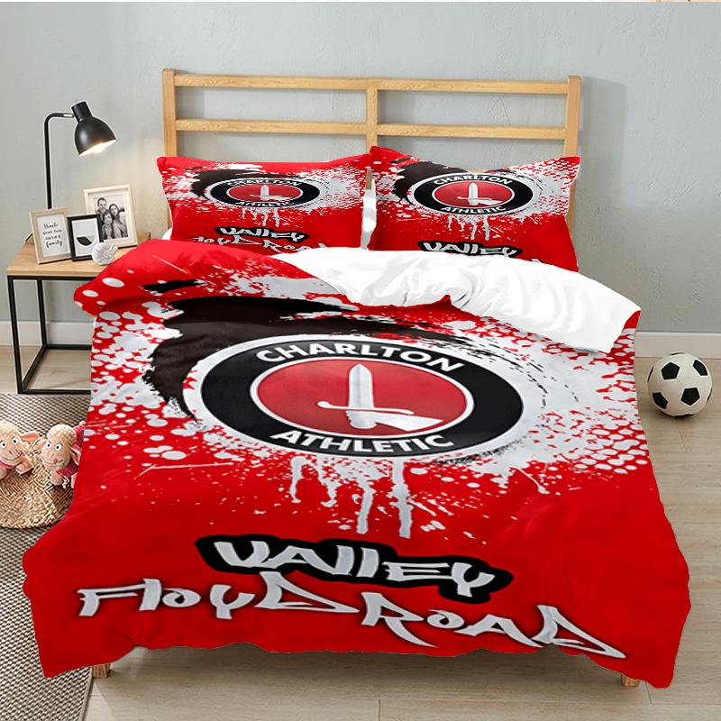 3PCS Football Charlton-Athletic Crest Bedding set,Ideal for1pc Duvet Cover And 2pcs Pillowcases Perfect for Christmas,Ideal for Bedroom, Dormitory