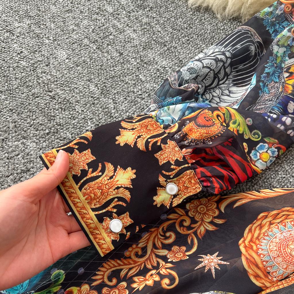 Spring Summer Women Vintage Palace Print Runway Dress Oversize Loose Long Maxi Party Dresses