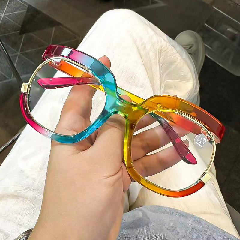 Stylish Round Oversized Reading Glasses Unique Frames Unisex Fashion Hd Blue Light Protection Hyperopia Glasses +3.0+3.5+4.0