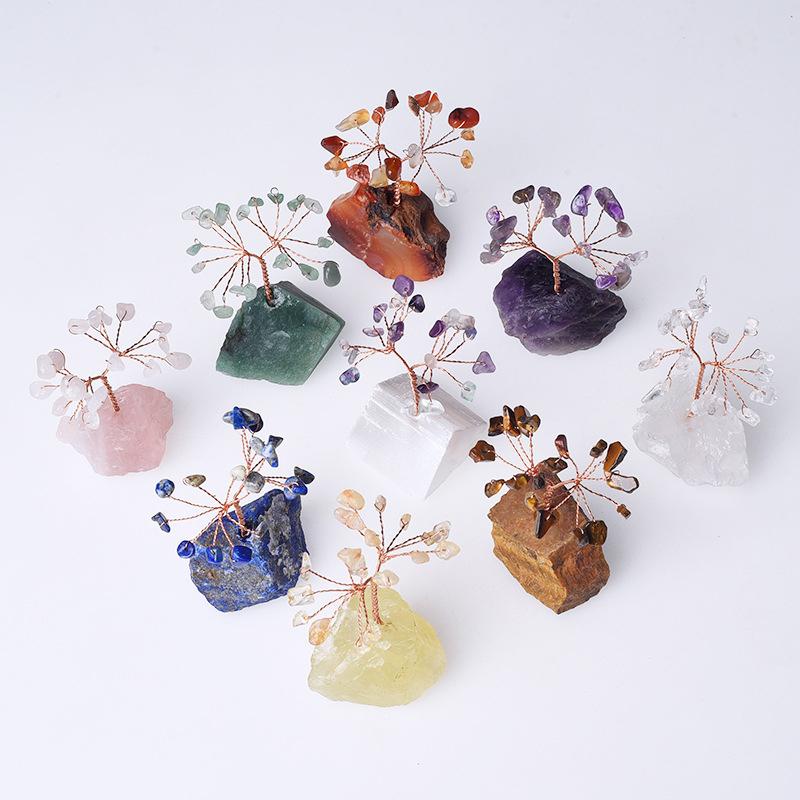 Миниатюрный натуральный драгоценный камень Lucky Tree Base Home Office Desk Living Decor