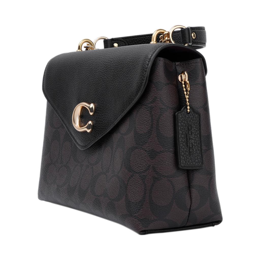 Coach Tammie 26 Classic Fashion Monogram Color Block Pebble Leather Shoulder Crossbody Bag Medium Women Bags Dark-Brown Black C6784-IMAA8