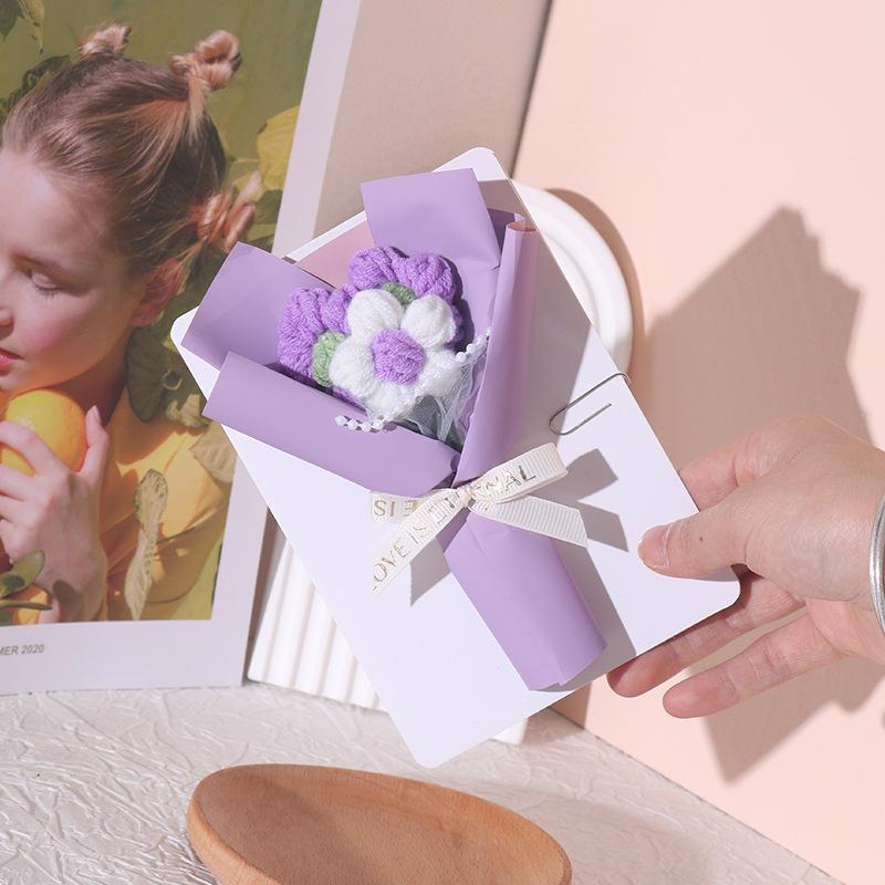 7 Colors Creative Three-dimensional Flower Bouquets Greeting Cards Handmade Cream Puffs Valentine's Day Knitted Flower Bouquets