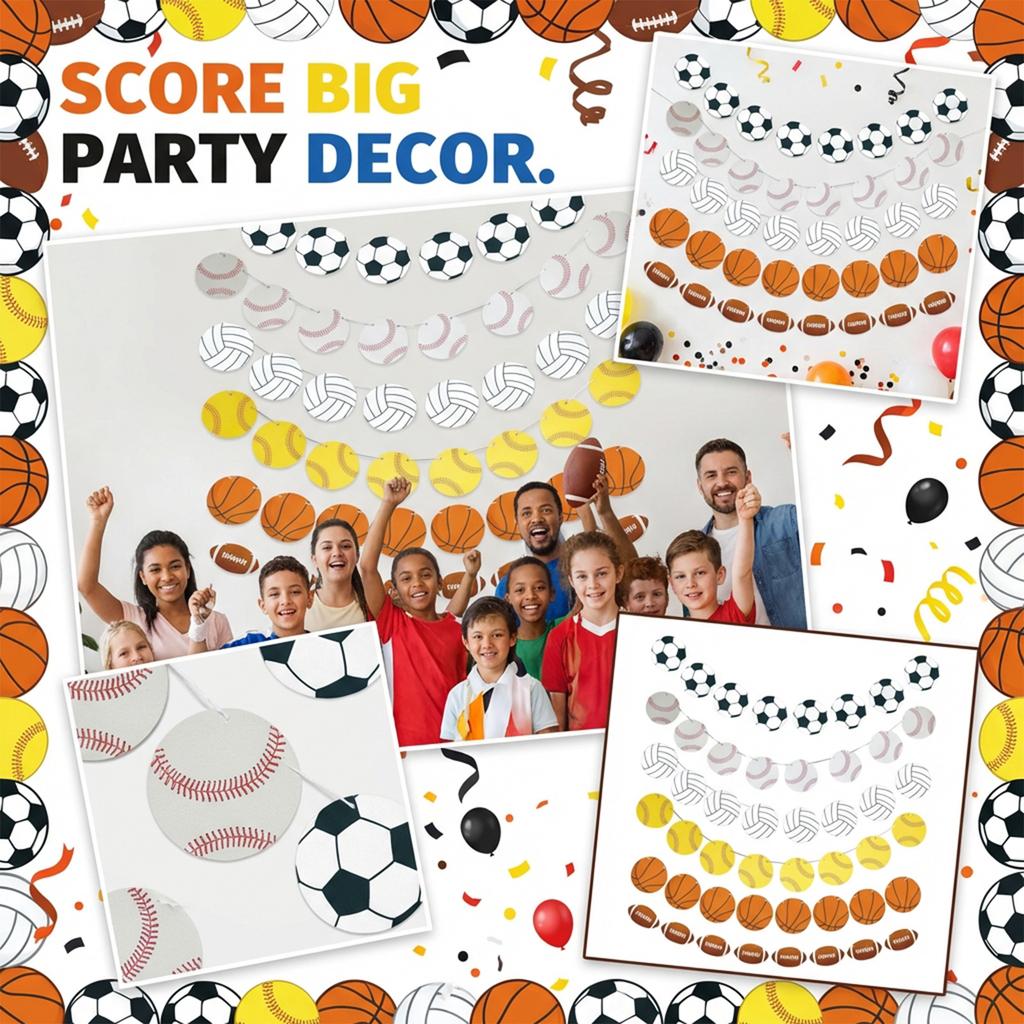 4PC Themed Ball Games, Rugby, Softball, Soccer, Basketball, Party Atmosphere Decorations, Banners, And Decorations.