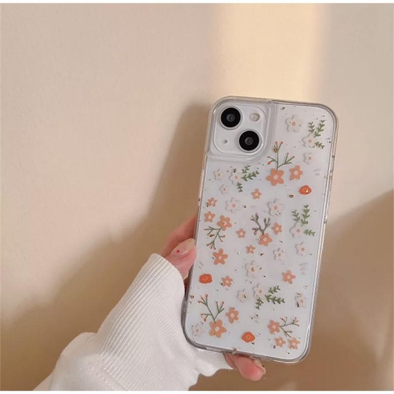 Цветочный чехол с листьями хризантемы для IPhone 16e 16 15 14 13 12 11 Pro Max 15 16 Plus 13 12 Mini 7 8 SE Цветочный чехол Прозрачная крышка