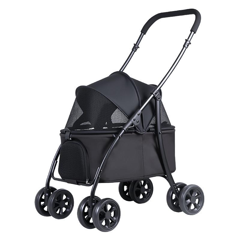 Foldable Pet Stroller for Small Medium Dogs Cats, 2 in 1 Detachable Lightweight 5.6kg Puppy Stroller with Brake Universal Wheels & Storage Basket,