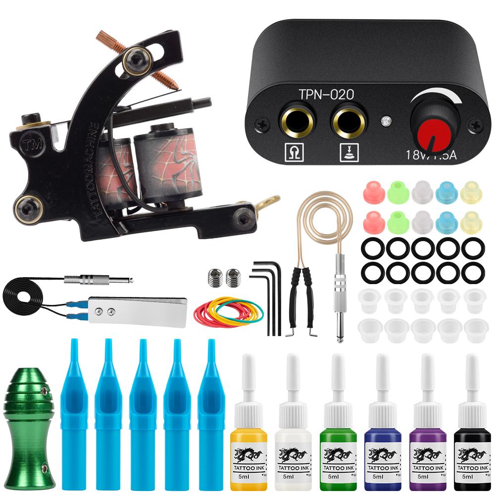 Полный комплект катушек PHOENIXY для татуировки, лайнер, шейдер, источник питания, чернила, пигмент с иглами для татуировки, аксессуары для набора татуировок для начинающих