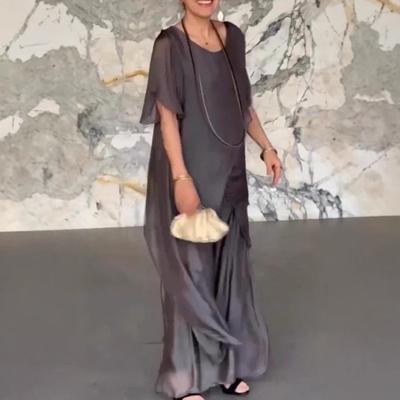 2 шт./компл. Женский повседневный наряд Топы с круглым вырезом и длинным рукавом, неровный подол, Комплект длинных брюк с эластичной талией, Однотонный наряд