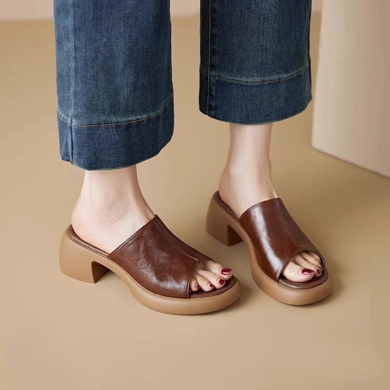 Модные винтажные сандалии и шлепанцы с открытым носком, женские шлепанцы на блочном каблуке, летняя уличная обувь, шлепанцы на платформе и высоком каблуке, пляжная обувь