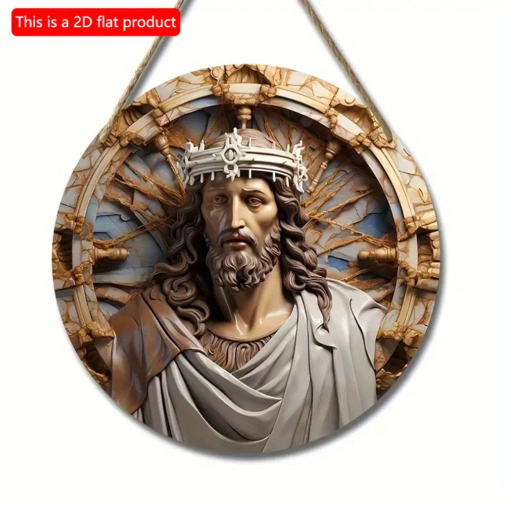 1 шт. 2d плоская деревянная винтажная уникальная художественная круглая деревянная вывеска с изображением Иисуса Христа - 20 см для дома, гостиной, офиса, бара, кафе, гаража, праздничного украшения