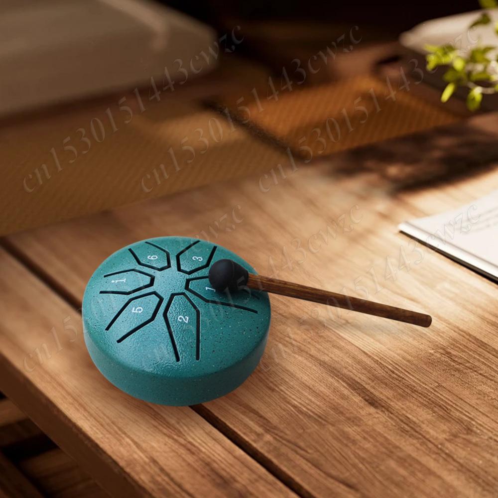 3 Inch 6-Tone Steel Tongue Drum Hand Pan Drums Sound Healing Instruments with Mallet Rain Drum Instrument for Yoga Meditation