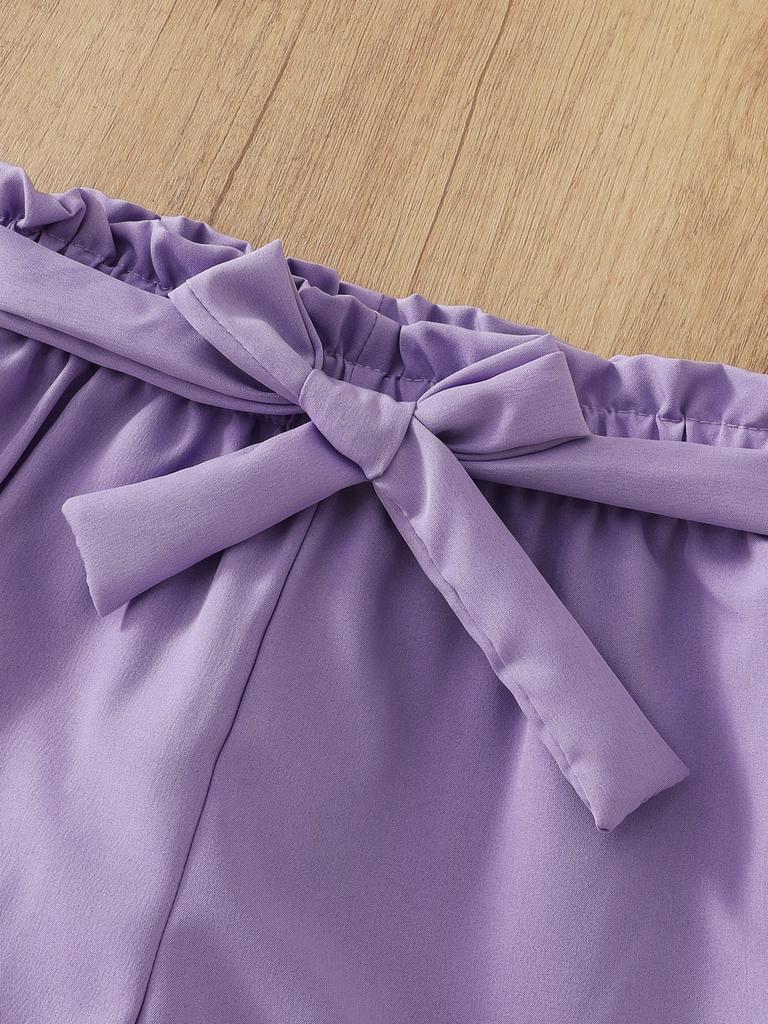 Girls Casual Summer Sleeveless Heart Print Purple Shorts Two-Piece Set Children's Fashion Outfit for Girls
