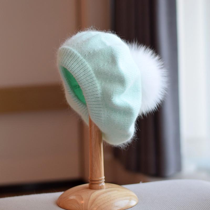 2022 японский берет из ангорского кролика для женщин, зимние теплые мягкие вязаные береты из норки, лисы, помпон, шапка, шерстяная шапка, оптовая продажа