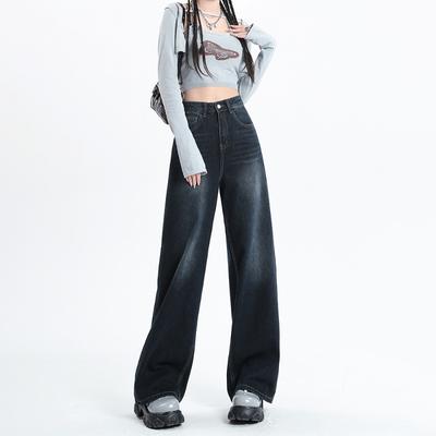 Синие винтажные широкие мешковатые джинсы с высокой талией в стиле Харадзюку, прямые джинсовые брюки, уличные свободные брюки большого размера Y2k, корейская мода