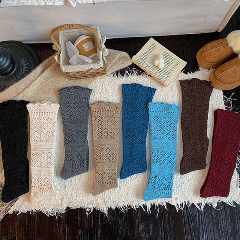 1 Pair Stockings Vintage Knitting Cotton Long Socks Winter Hollow Warm Thigh High Stocking Harajuku Knee Socks Autumn Woman