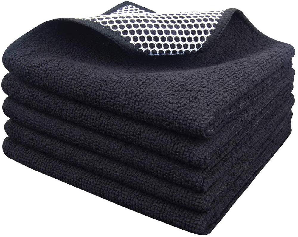 Sinland Супервпитывающая салфетка из микрофибры для мытья посуды Лучшие кухонные тряпки Чистящие салфетки с полиабразивной стороной 12 дюймов x 12 дюймов 5 штук