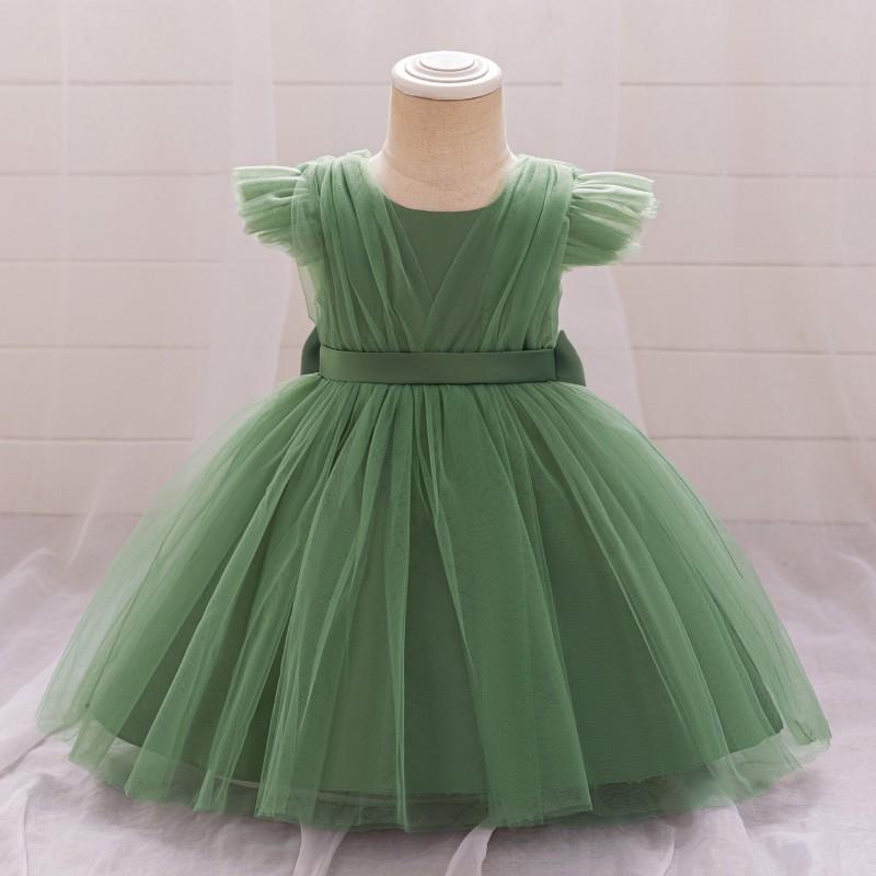 Girls Party Dress Toddler Girl Princess Ruffle Sleeve Tulle Bow Decor Birthday Wedding Performance
