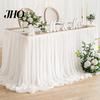 4 Feet Table Skirt Length Tulle for Rectangular Tables 4/6/9ft Wrinkle Free Cloth with Tutu Easy To Install Reusable Tablecloth Wedding Bridal Shower