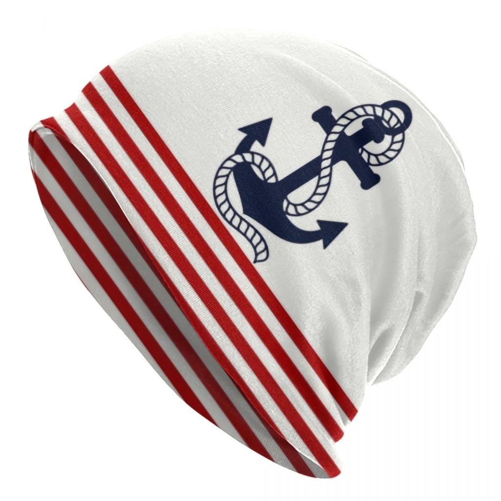 Navy Blue Nautical Wheel Anchor Skullies Beanies Caps Unisex Women Unisex Fashion Winter Warm Knitting Hat Adult Bonnet Hats
