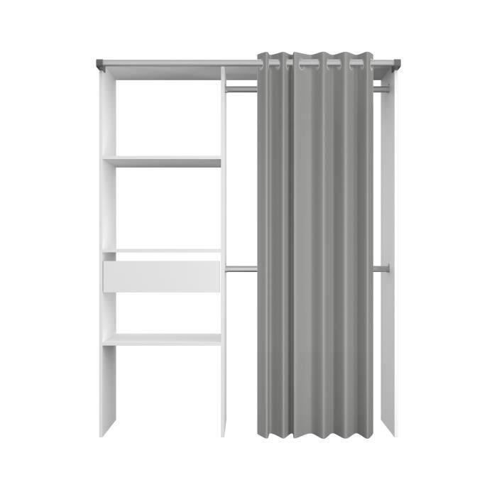 Гардеробная ARTIC со шторкой - Белый - 1 колонна + 2 штанги для одежды + 1 ящик - EKIPA