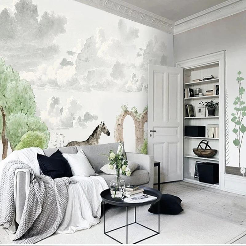 3D настенная роспись в скандинавском стиле с изображением лошадей и тропических растений, фон для детской комнаты, домашний декор