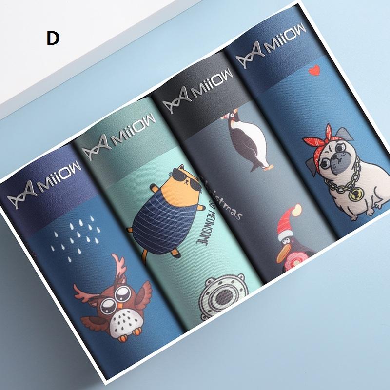 MiiOW 4 шт., мужское нижнее белье с животным принтом, шорты-боксеры, молодежные хлопковые мужские боксеры, дышащие трусы, нижнее белье, мужские трусы