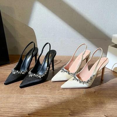 Летние классические туфли цвета шампанского, черные, банкетные, свадебные, сексуальные, со стразами, атласные, с острым носком, босоножки на высоком каблуке для женщин