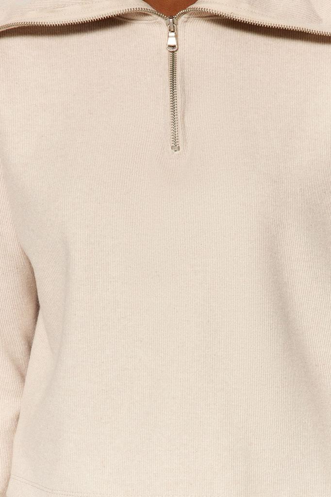 Women's Fashionable Stylish Sweatshirt Emerald Green Thessaloniki Knitwear Look Polo Neck Zippered Regular Knitted Sweatshirt