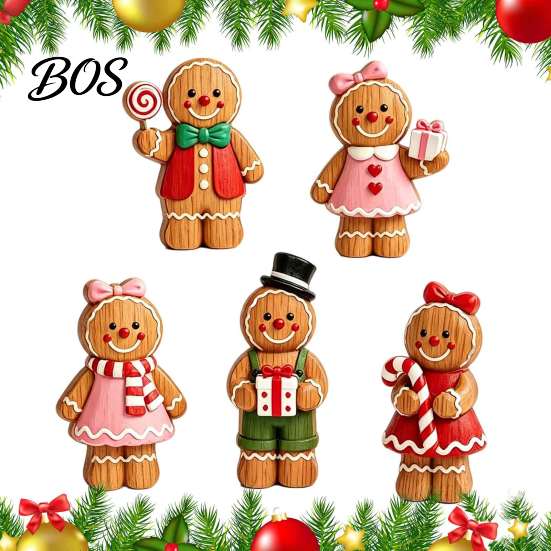 Wooden Desktop Decorations Cartoon Gingerbread Ornament, Double-sided Printed Tabletop Figurines, Cute Xmas Home Accents Decorative Craft for