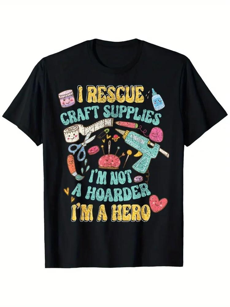 100% Cotton Men039;s Hero Craft Supplies T-ShirtBlack Round Neck 034;I Rescue Craf Unisex T-Shirt