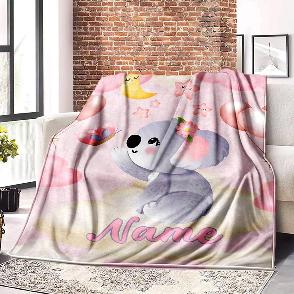 Cute Koala With Flower Home Customize Your Name Blankets Comfortable Soft Lightweight Multipurpose Blanket For Picnics Sofas Offices Beds Living Rooms