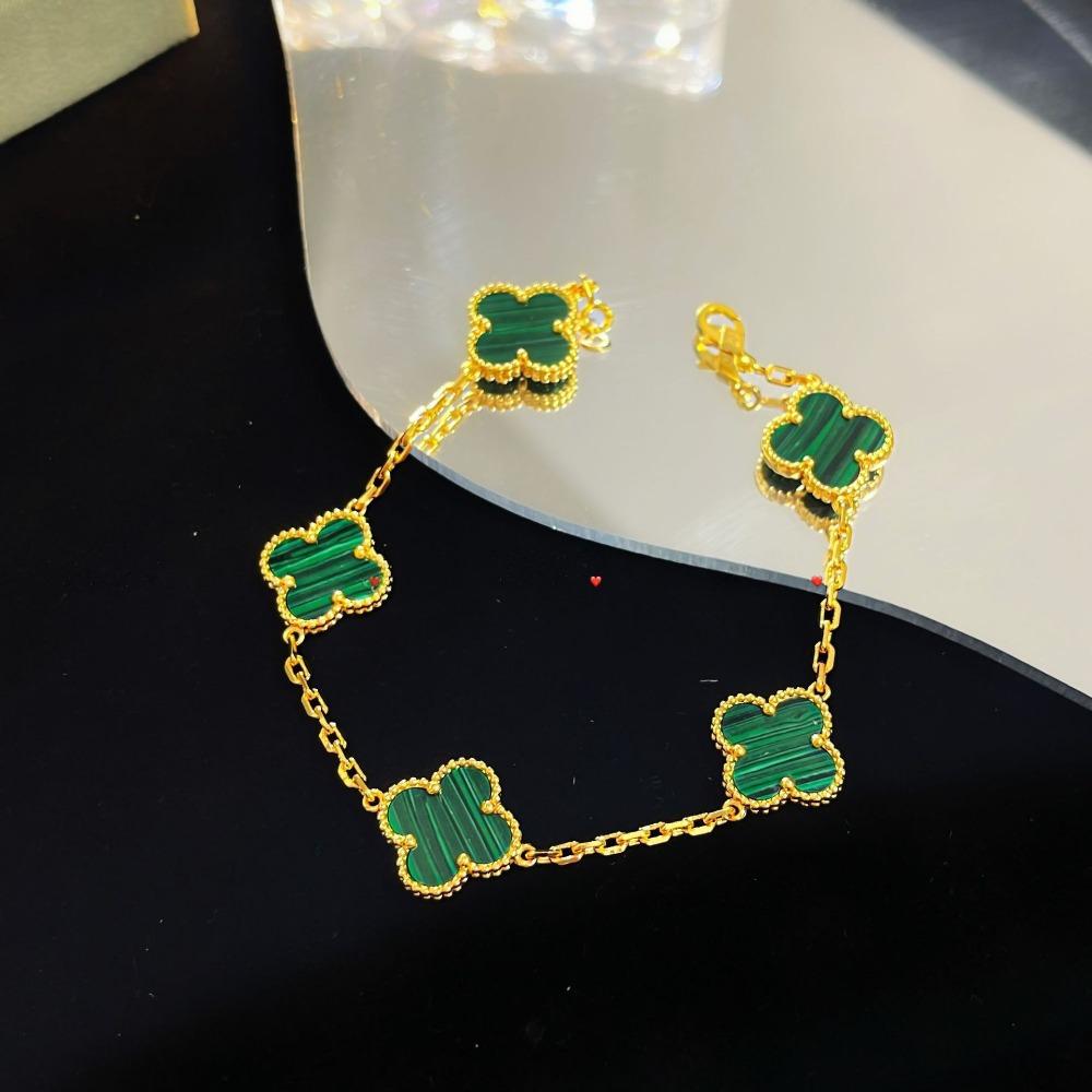 Браслет «Четырехлистный клевер» с пятью цветками, версия High, натуральный фиолетовый халцедон, лазерная CNC-резьба, 18 карат, не тускнеющий, женский браслет