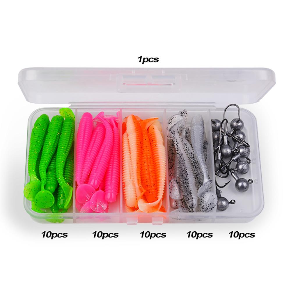 51 шт., набор дорожных субмягких рыбок, Т-образный хвост, дорожная приманка, мягкая наживка для насекомых, крючок с головкой насекомого, коробка для дорожных приманок, набор DWS561