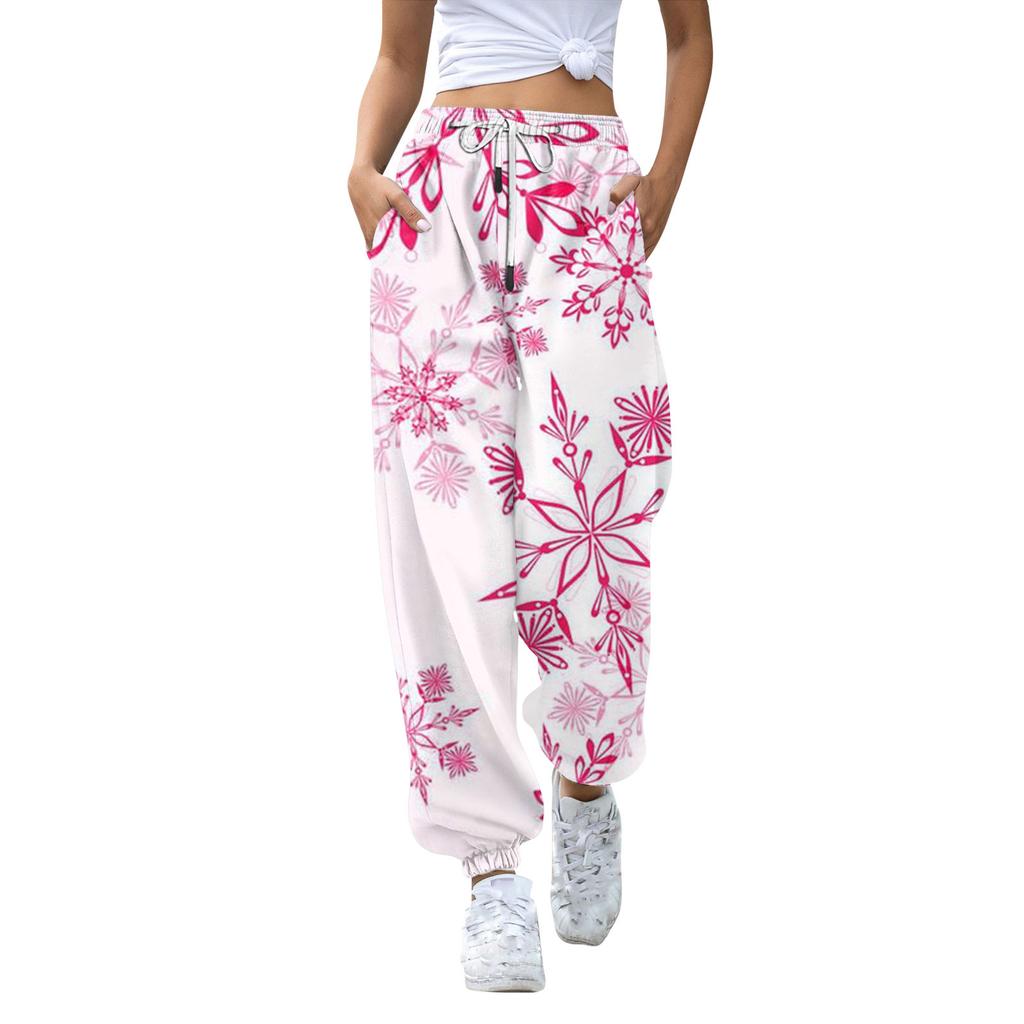 Женские повседневные модные рождественские принтованные повседневные спортивные брюки с эластичной талией и завязками на шнурке