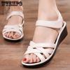 Women's Sandals Summer Slope Heel Anti-skid Sandals Soft Bottom Soft Leather Comfortable Mom Shoes Thick Bottom Outside Wear Middle-aged Sandals