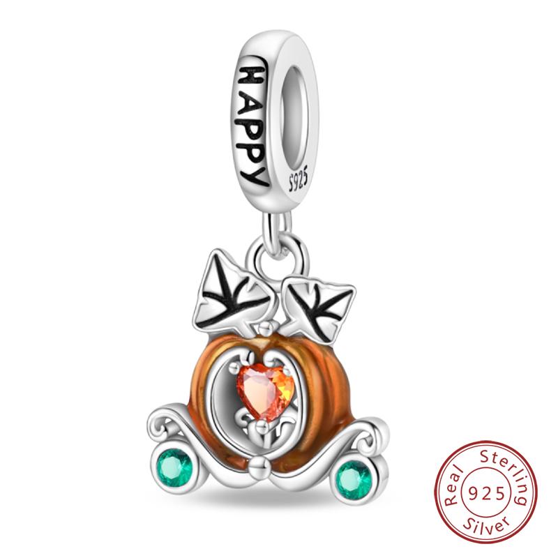 100% 925 Silver Autumn Harvest Series Brown Music Squirrel Scarecrow Pumpkin Maple Leaves Charms Beads DIY Jewelry Gift