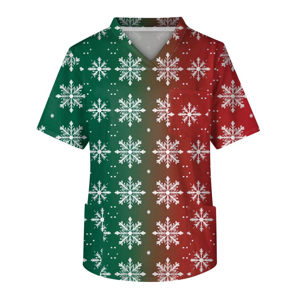 Мужской топ с коротким рукавом, V-образным вырезом, рождественским принтом и нагрудным карманом