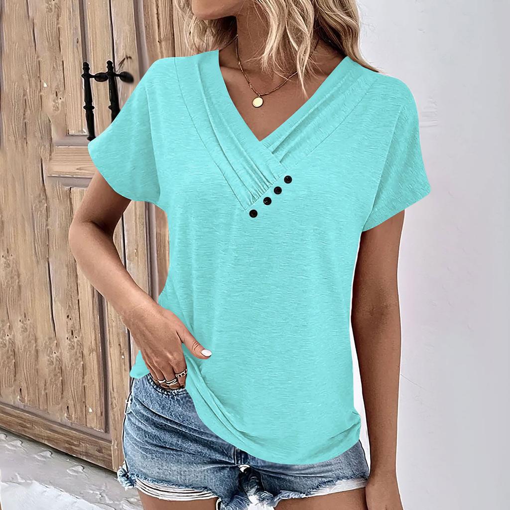 Summer Tops For Women Color For Women V-Neck Short Sleeve Comfy Womens Tops Oversized Tshirts