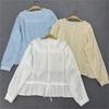 Японские кружевные рубашки с вырезом на шее, весна-лето, прессованные вставки, пуловеры из рами, тонкие свободные повседневные рубашки для женщин