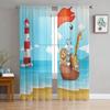 Прозрачные шторы с животными на лодке для гостиной, тюлевые шторы для детской спальни, кухонные шторы для окон