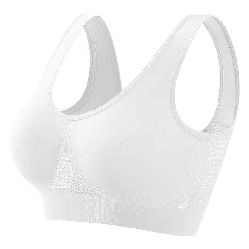 Mesh-panel sports bra with breathable perforations – plus size yoga and running sports bra