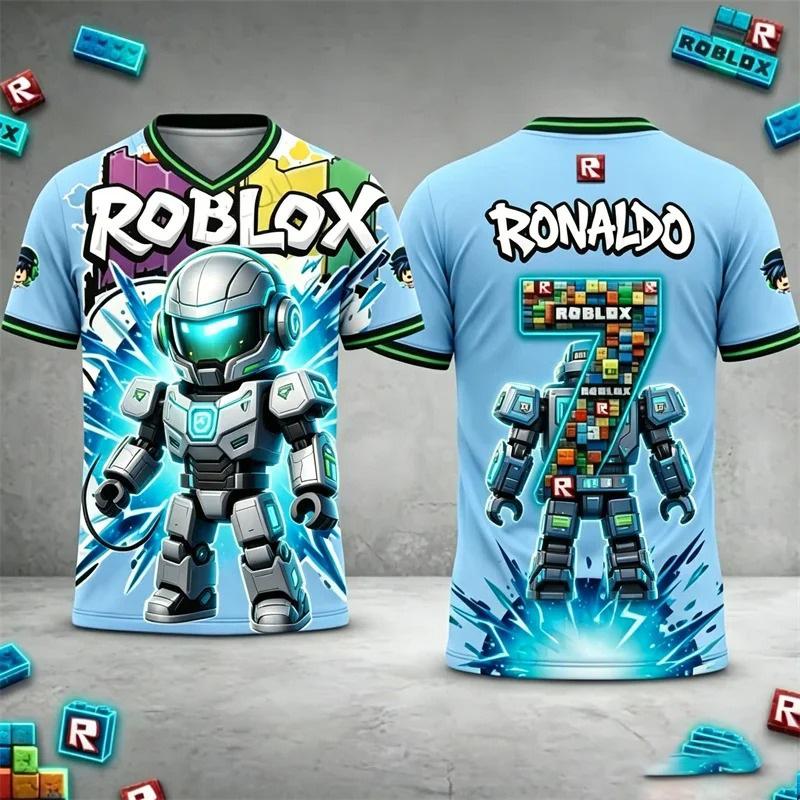 Детская футболка Roblox с индивидуальным именем и номером Роналду, 3D-печать, стиль джерси, короткий рукав, повседневная, летняя спортивная одежда для детей, для фанатов