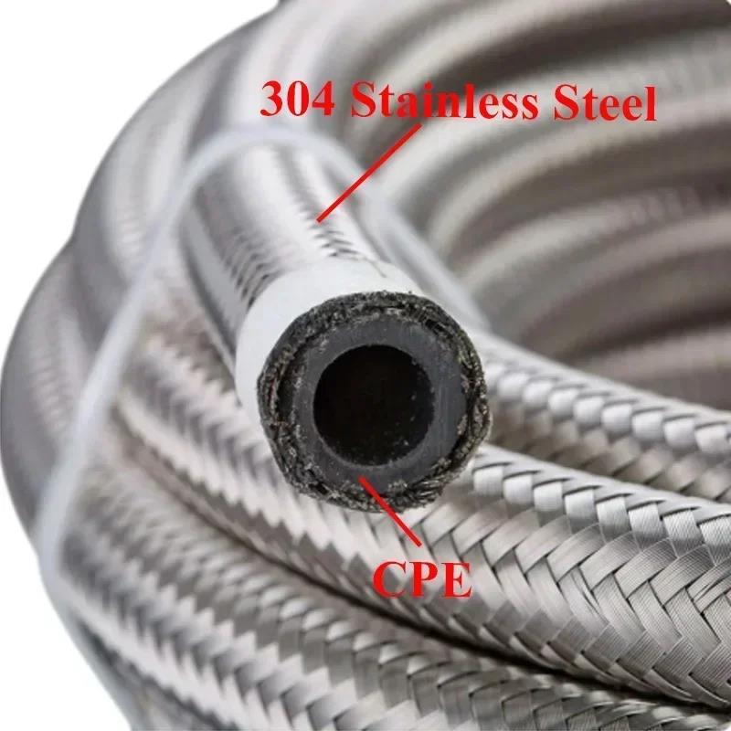 1M-6M AN4 AN6 AN8 AN10 AN12 Universal Car Fuel Hose Oil Gas Cooler Hose Line Pipe Tube Stainless Steel Braided Inside CPE Rubber 7