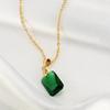 Ожерелье с подвеской Huitan Square Green Cubic Zirconia для женщин, простой стильный дизайн, золотого цвета, свадебные ожерелья, ювелирные изделия