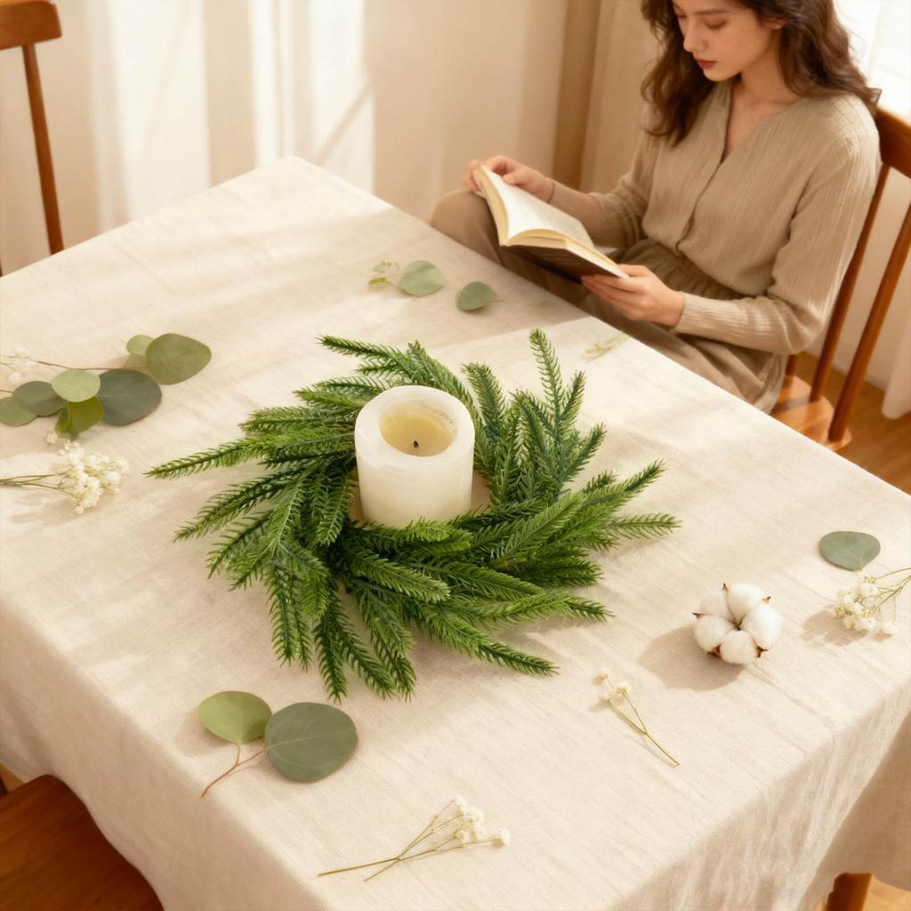 Artificial Christmas Seaweed Candlestick Wreath, Christmas Table Decoration, Artificial Christmas Seaweed Candlestick Wreath