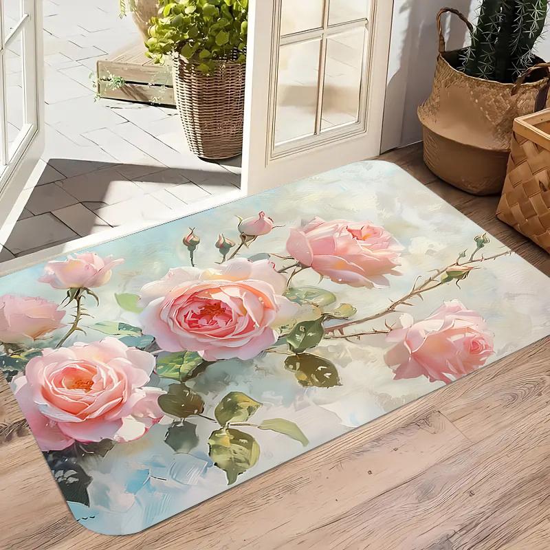 Soft Watercolor Bloom Washable Door Mat Slip Resistant Rug For Front Porch And Cottage Cottagecore Home Decor