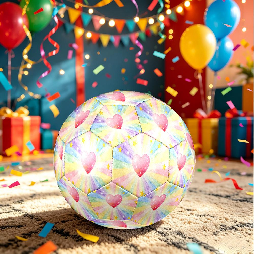 1pc Rainbow Heart Sparkle Theme Soccer Ball Football, Size 5, Lightweight PVC, Outdoor Training Soccer Ball,Gift j61432