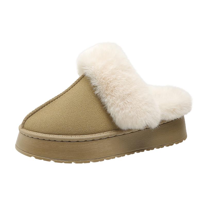 Зимние брендовые плюшевые хлопковые тапочки, женская обувь на плоской подошве, новые модные повседневные домашние замшевые шлепанцы на платформе на меху, теплые шлепанцы с открытой пяткой